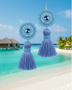 Háčkované dizajnové náušnice "Šepot Akvamarínovej lagúny" UNIKÁTNE